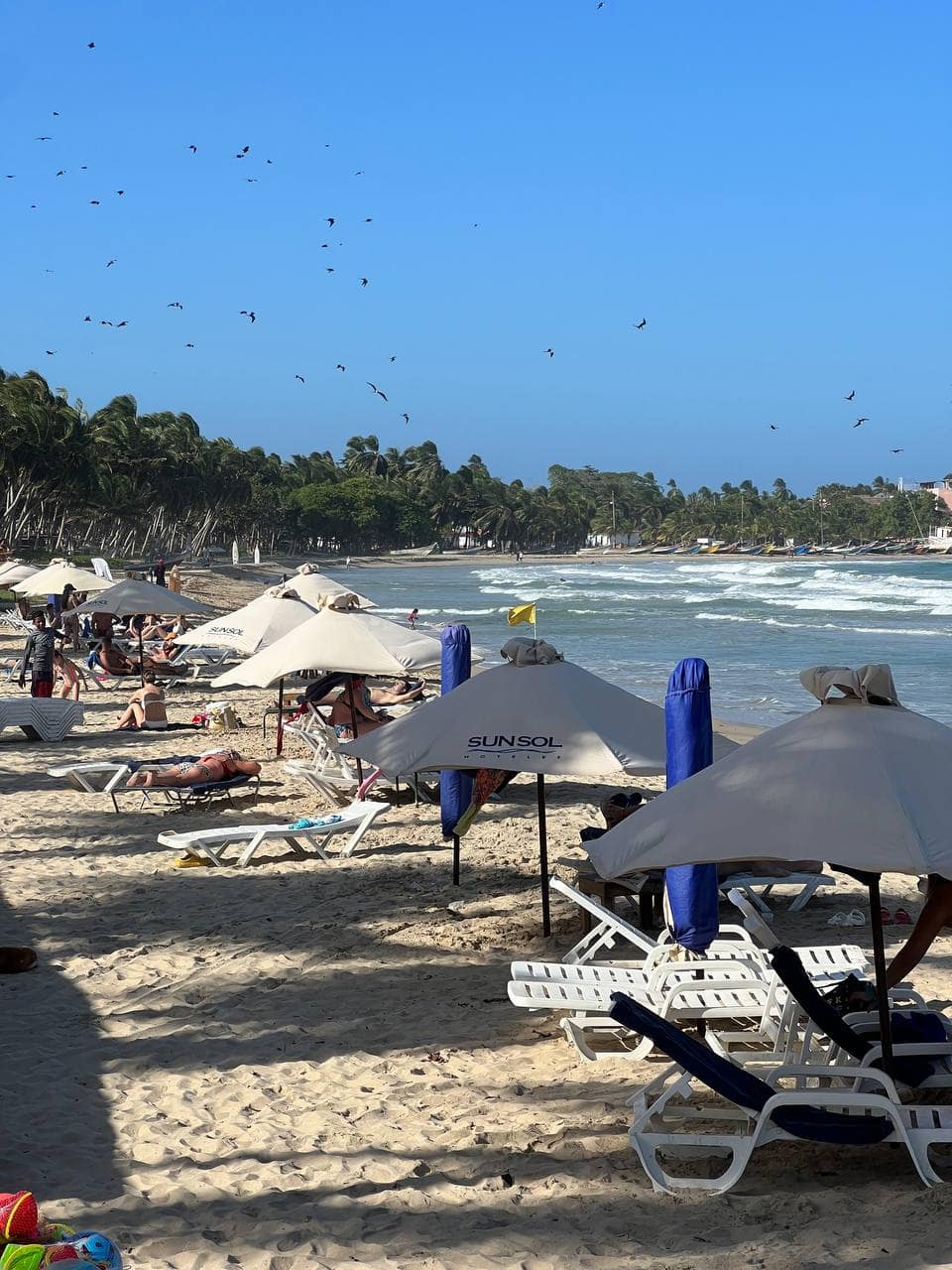 Playa de la Isla de Margarita llena de sombrillas en temporada